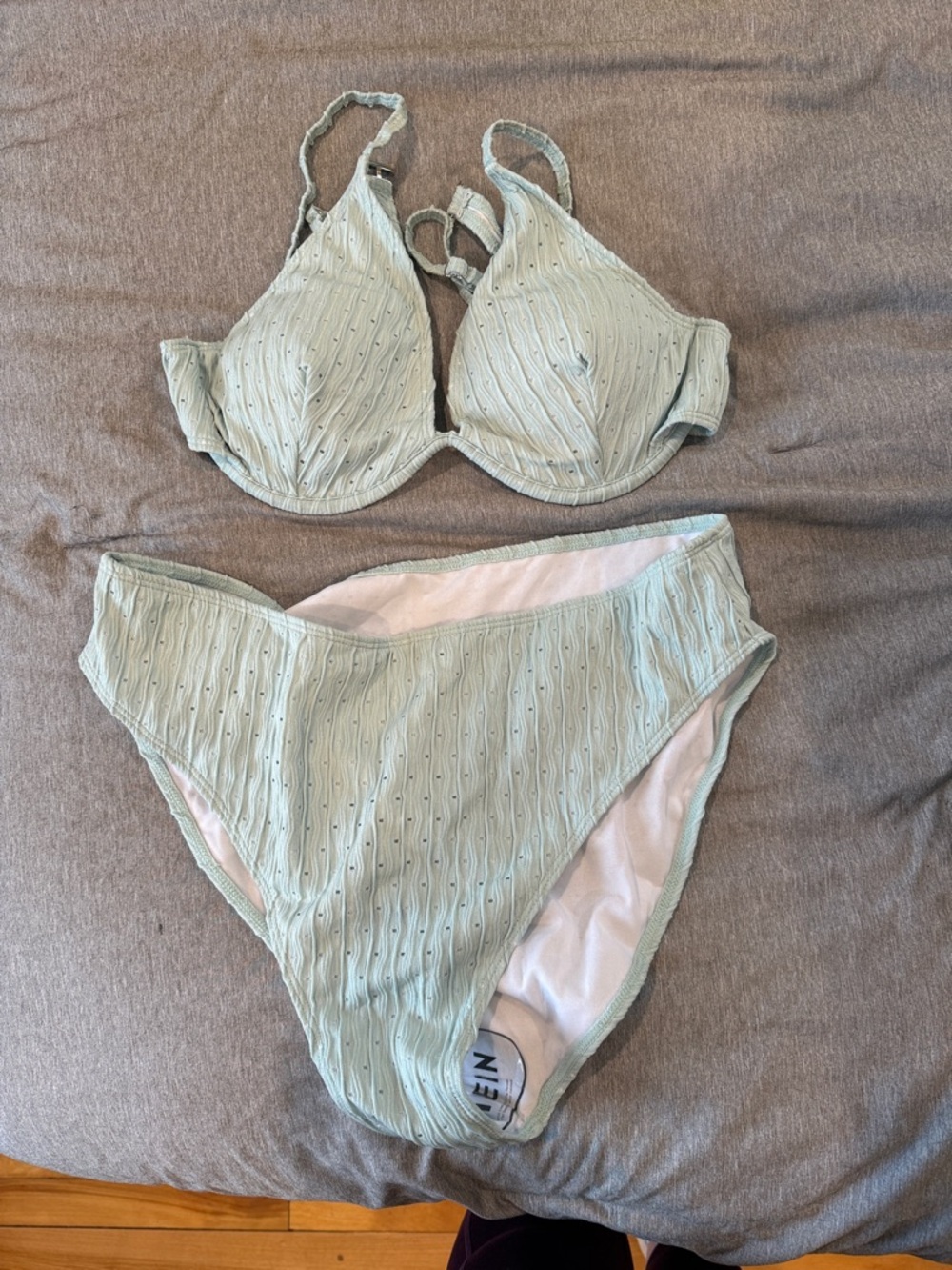 SHEIN Light Sage Green Ribbed Bikini Set
